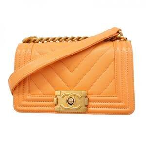 Chanel Shoulder Bag Boy Chain Caviar Skin Orange Women's